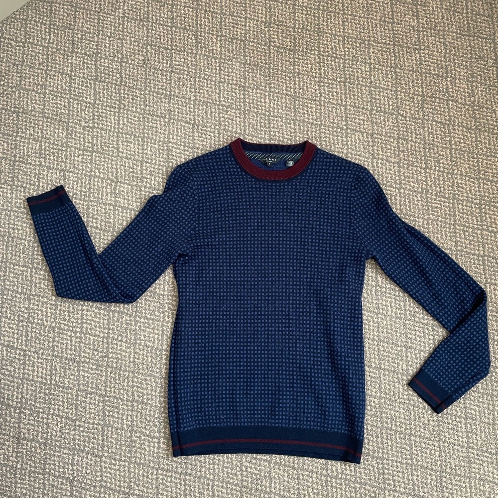 Ted Baker London Blue & Black Wool Blend Crewneck Sweater